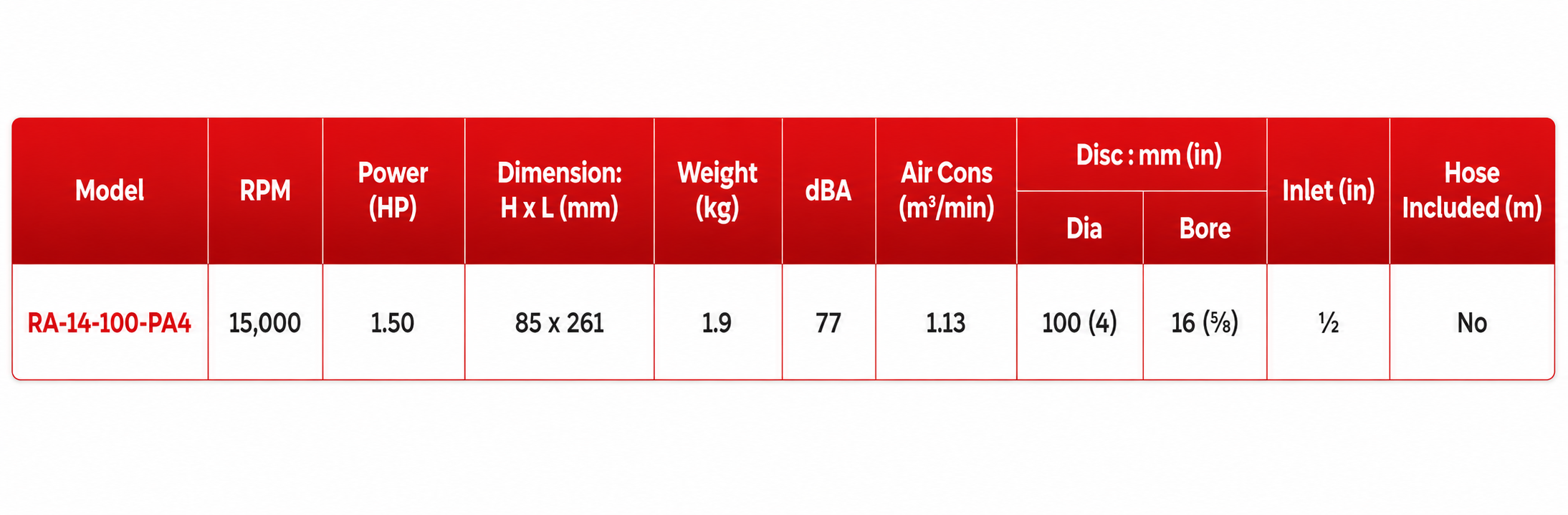 ATA RA-14-100-PA4 Angle Grinder specification sheet 1